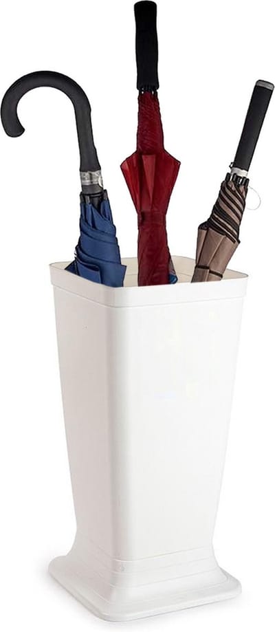 Plasticforte Paraplubak/parapluhouder Plain - ivoor wit - glad kunststof - D26 x H52 cm - op verhoogde voet - uitlekbak