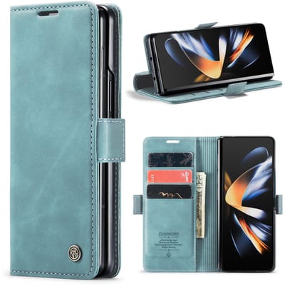 Casemania Hoesje Geschikt voor Samsung Galaxy Z Fold 7 - Aqua Blue - Dunne Portemonnee Book Case - Slim Wallet Case met Pasjeshouder