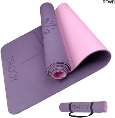 RFWR® Milieuvriendelijke yogamat - TPE, non-slip, 6 mm dik met lichaamsuitlijning lijnen voor yoga, pilates en fitness