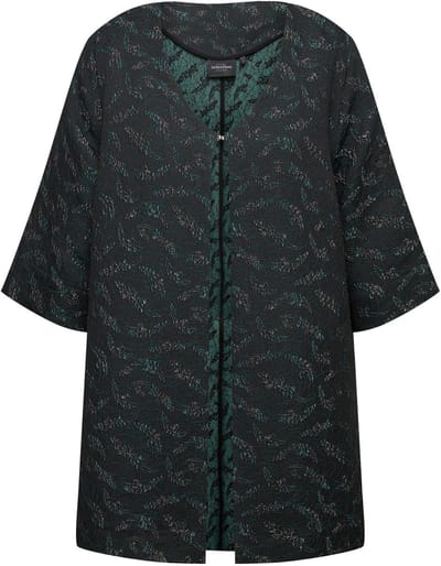 Ulla Popken - Dames - Jersey jas grafisch patroon V-hals 3/4-mouwen - Zwart - Maat 46+