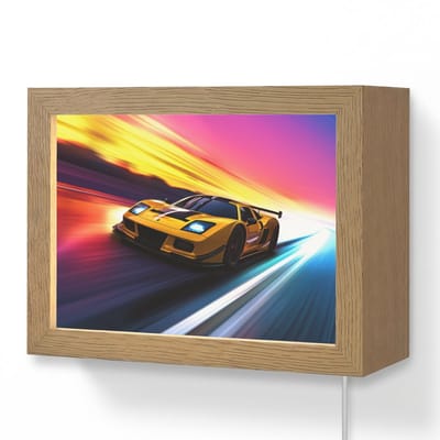 Wandlamp 20x15 cm - Oplaadbaar - Gele raceauto - Kleurrijk - Neon - Wandlampen binnen woonkamer - Slaapkamer lamp met kabel - Decoratieve nachtlamp - Vloerlamp snoer