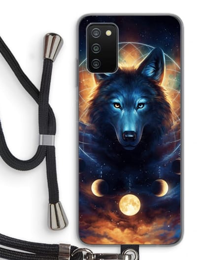 Case Company® - Hoesje met koord geschikt voor Samsung Galaxy A03S hoesje met Koord - Wolf Dreamcatcher - Telefoonhoesje met Zwart Koord - Bescherming aan alle Kanten en Over de Schermrand