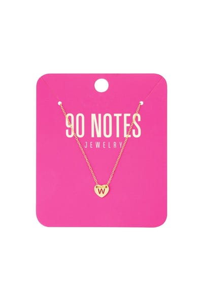 90 NOTES - Initial Heart Ketting - Letter W - goudkleurig