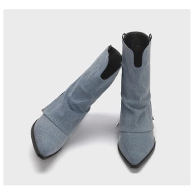 Grote Maat 40 Dames Enkellaarzen tot Halverwege de Kuit Spitse Neus Dikke Hoge Hakken Spicy Meisje Zwart Denim Cowboy Cowgirl Haai Laarzen Voor Dames 40 gray