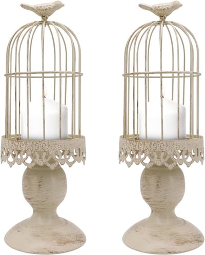 vogelkooi kandelaar, 2 stuks decoratieve pijler kandelaars voor thuis woonkamer bruiloft decoratie (ivoor)