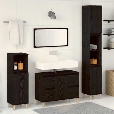 vidaXL - Badkamermeubel - Set - 3 - st - Zwart - Eiken - Samengesteld - Hout - en - Metaal