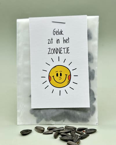 10 stuks, geluk zit in het zonnetje, zonnebloemen, kadootje, kadozakje, bloemen, klein kadootje, uitdeelkadootje,kleine attentie,