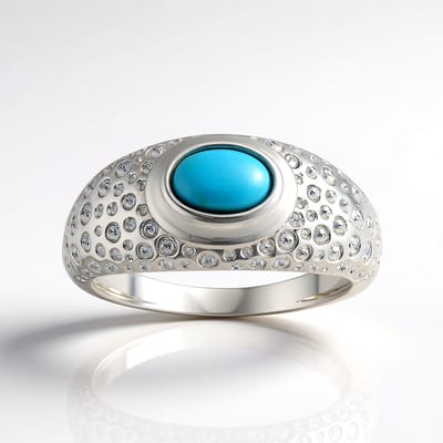 Cavill - Zilveren ring met turkoois 0 37 ct - 925 Sterling zilver geplatineerd - Ovaal cabochon uit VS - Modern gestructureerd design Monosono