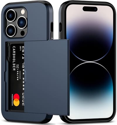 Mobiq pashouder hoesje geschikt voor iPhone 15 Pro Max | vakje voor pasjes blauw