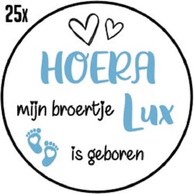25x Sluitsticker Hoera mijn Broertje is Geboren - Blauw - Sticker met naam - 40 mm - Geboorte Sticker - Sluitzegel - Sticker Geboortekaart Jongen - Baby nieuws - Trakteren Broer Zus Basisschool Kinderdagverblijf - Glossy - Sluitzegel - Wensetiket