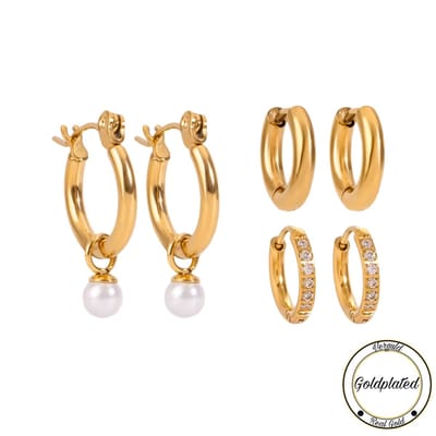 Borasi 3-Delig Oorringen Set Parel | Goldplated | Dames Sieraden | Dames Oorbellen | Luxe Geschenkzakje | Geschenk |
