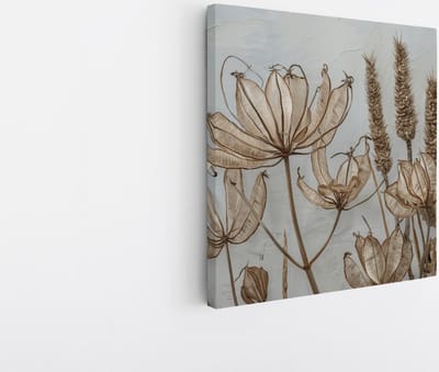 Saammp Canvas Schilderij - Bruine Bloemen - Abstract - Vintage - 20x20 - Foto op canvas - Wanddecoratie - Muurdecoratie Woonkamer - Kantoor Decoratie