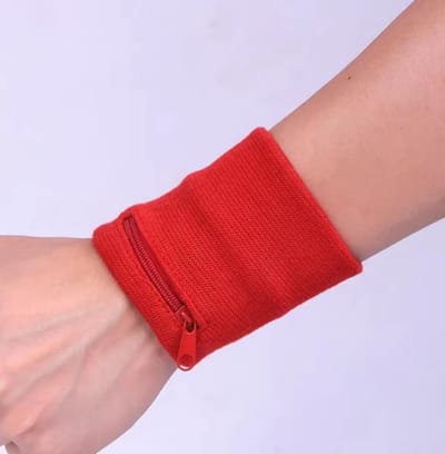 New Age Devi - Zweetbandjes - Polsbandje - Pols Zweetbandje - Met Rits - 8 x 8 CM - Rood - Perfect voor Sport en Fitness!