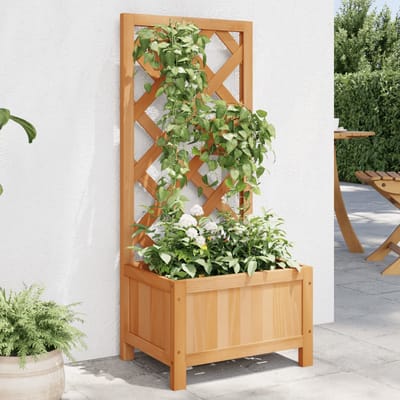 vidaXL Plantenbak met latwerk 40x30x90 cm massief vurenhout bruin