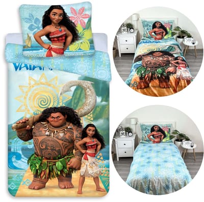 DISNEY Vaiana Dubbelzijdig kinderbeddengoed met ritssluiting, 100% katoen, 140x200cm+70x90cm OEKO-TEX