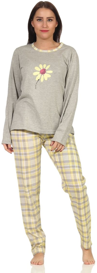 Damespyjama met lange mouwen, pyjama met ruitjesmotief - 112 201 10 733