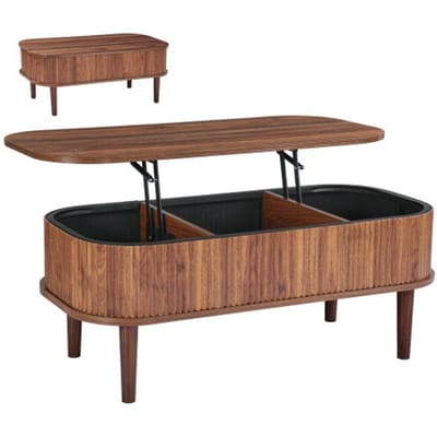 VEVOR in hoogte verstelbare salontafel 1000x480x405-545 mm, woonkamertafel met opbergruimte, uitschuifbare salontafel in mid-century stijl, gemaakt van MDF, tafel met opklapbaar blad voor thuis en op kantoor, walnootkleur