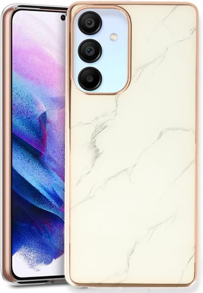 Casemania Hoesje Geschikt voor Samsung Galaxy A15 - Wit - Siliconen Marmer Back Cover