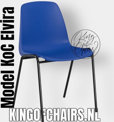 King of Chairs model KoC Elvira blauw met zwart onderstel. Kantinestoel stapelstoel kuipstoel vergaderstoel tuinstoel kantine stoel stapel stoel tuin stoel kantinestoelen stapelstoelen kuipstoelen stapelbare keukenstoel Helene eetkamerstoel