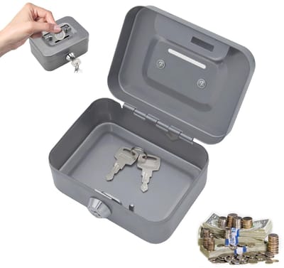 Dailygoods - Kleine geldcassette, zilverachtig kleine kluis, 11,5 x 8,5 x 5,8 cm, metalen sluitvak, spaarpot met toetsenblokkering, geldcassette afsluitbaar met sleutel, portemonnee, kassa met 2 sleutels