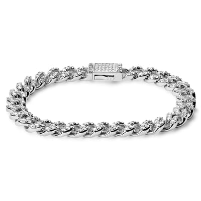 Nicos | 8 mm Zilverkleurige Cubaanse Schakelarmband met Zirkonia