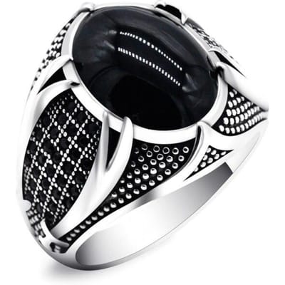Vintage Handgemaakte Turkse Zegelring Voor Mannen Vrouwen Antieke Zilverkleur Zwarte Onyx Steen Ring Retro Islamitische Religieuze Sieraden 10