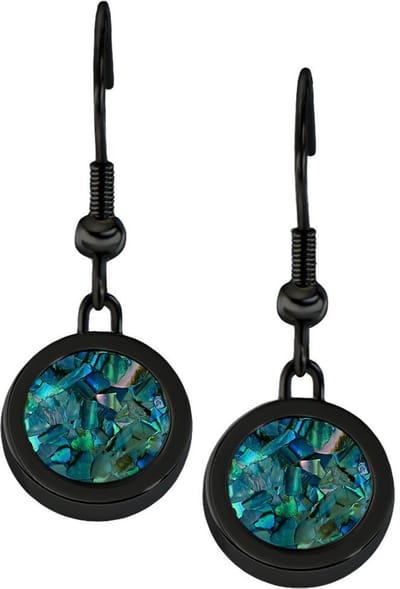 Quiges RVS Schroefsysteem Oorhangers Oorbellen Zwart met Verwisselbare Blauwe Vlokjes Schelp Mini Munt Set - ECOS254