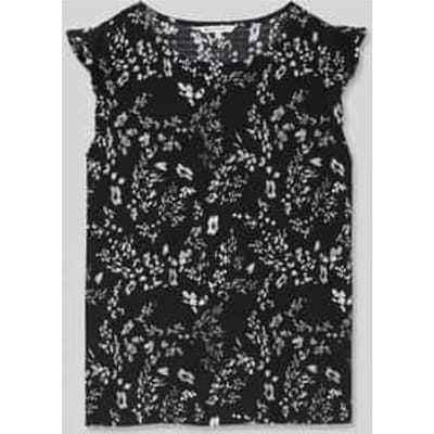 Tom Tailor Denim - Losvallende crinkle top met volants - Maat XS - black white flower print
