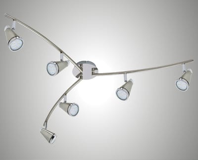 Trango 6-lichts plafondlamp 2992-62SD *CHARLIE* in nikkel mat & chroom incl. 6x 5 W 3-traps dimbaar GU10 LED lamp I plafondlamp - woonkamer lamp draaibaar en draaibaar