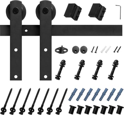 10ft Schuifdeurbeslagset voor Schuurdeuren, Belastbaar Tot 330 Lbs, Geschikt voor Deuren met Een Maximale Breedte Van 60 Inch En Een Dikte Van 1-3/8 Tot 1-3/4 Inch, Zwart
