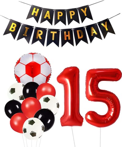 Cijfer Ballon 15 | Snoes Champions Voetbal Plus - Ballonnen Pakket | Rood en Zwart