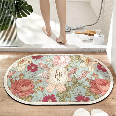 Tapis de porte en PVC à motif floral pouvant être frotté, tapis d'entrée, tapis d'entrée, tapis de porte antidérapant, tapis pouvant être coupé 40*60cm white