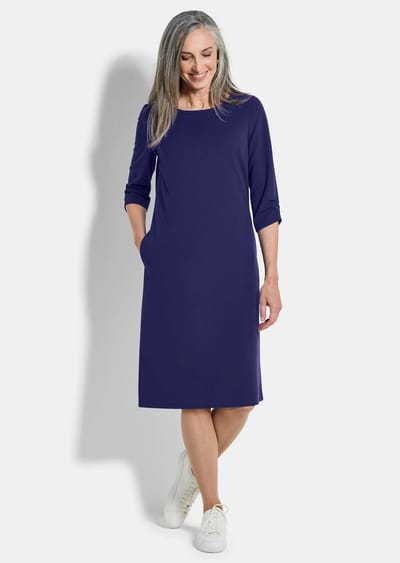 Elegante jurk met aangerimpelde mouwen - koningsblauw - Gr. 19 van Goldner Fashion
