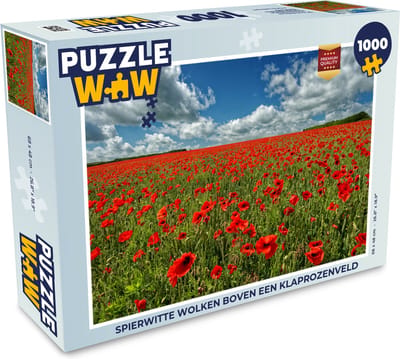 Puzzel Spierwitte wolken boven een klaprozenveld - Legpuzzel - Puzzel 1000 stukjes volwassenen