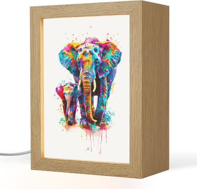 Nachtlampje 15x20 cm - Kinder lampje - Olifanten - Dieren - Verf - Kleurrijk - Tafellamp kinderkamer - Slaapkamer lamp - Bedlamp kinderen - Kinderlampje stopcontact - Wandlamp babykamer - Nachtlampjes
