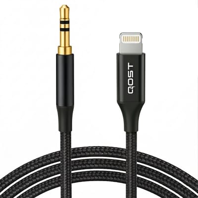 Qost - Lightning naar Aux kabel - Zwart - 1 Meter - 3,5 mm jack naar 8-pin - Male to Male - Geschikt voor iPhone 14 / 14 Pro / 14 Pro Max / 13 / 12 / 11 / XR / X / 8