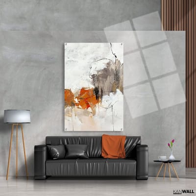 Luxe Plexiglas Schilderij Abstract White & Orange| 40x60 | Woonkamer | Slaapkamer | Kantoor | Muziek | Design | Art | Modern | ** 5MM DIK**
