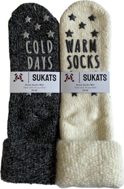 Sukats® Huissokken - Homesocks - 2 Paar - Maat 39-42 - Off White/Antraciet - Slofsokken - Wollen Sokken - Dames Huissokken - Slofsokken - Meerdere Maten en Varianten - Verwarmde Sokken