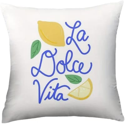 Citroen Kussenhoes 45x45 cm – La Dolce Vita Sierkussenhoes – Mediterrane Italiaanse Stijl – Decoratieve Kussensloop Wit Geel Blauw