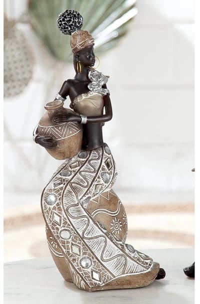 Afrikaanse dame zittend op kruik / vrouw met kruik in de armen - Burundi -polyresin - 28 cm hoog - beeld - sculptuur