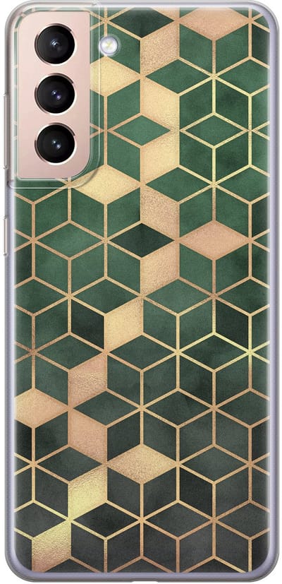 Leuke Telefoonhoesjes - Hoesje geschikt voor Samsung Galaxy S21 Plus - Groen kubus - Soft case - TPU - Print / Illustratie - Groen