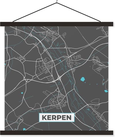 Posterhanger incl. Poster 60x60 cm - Schoolplaat - Duitsland – Blauw – Kerpen – Stadskaart – Kaart – Plattegrond - Textielposter - Zwarte latten - Stadskaart