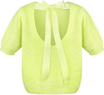 Gimme - Knitted Short Sleeve Top – Comfortabele Gebreide Top – Trendy Shirt met Achterknoop Ontwerp - Groen - Maat S/M