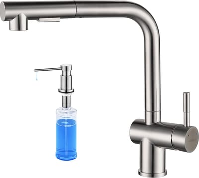 Lonheo max Keuken Kraan Chroom - Keukenkraan met Uittrekbare Uitloop - Met Zeepdispenser 300ML - Met uittrekbare handdouche - 2 straalsoorten - 360° Draaibaar - RVS