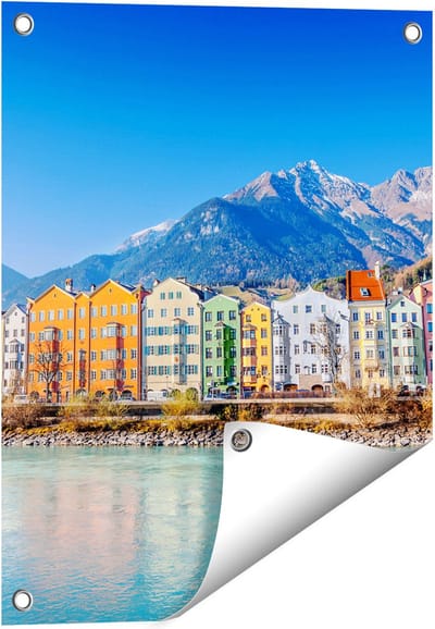 Gards Tuinposter Gekleurde Huisjes in Innsbruck, Oostenrijk - 40x50 cm - Tuindoek - Tuindecoratie - Wanddecoratie buiten - Tuinschilderij