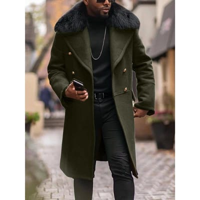 Veste en tweed décontractée couleur unie coupe slim croisée manteau pour homme XXXL vert d’armée