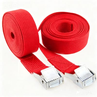 Set van twee spanbanden, 25 mm x 2,5 m, met gespen, geschikt voor vrachtwagens, motorfietsen en aanverwante ladingen, Rood.