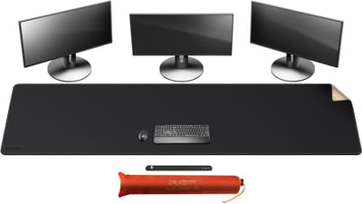 Supergrote bureau mat van PU leer en kurk, 200.6 x 50.8 cm, ideaal voor kantoor en thuis, geschikt voor muis en toetsenbord (Zwart)