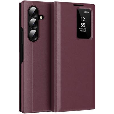 Voor Samsung Galaxy Z Fold 7 Hoesje Smart View Venster PU Leer Portemonnee Flip-Free Beantwoorden Cover met Kaartsleuf Galaxy Z Fold7