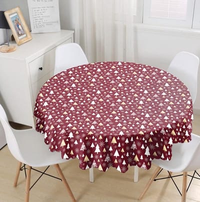 Rond Velvet Tafelkleed Ø140cm - Kerstboom - Dennenboom op donkerrood - Tafelkleden - Tafellaken